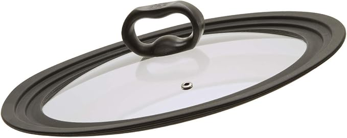 Ecolution Universal Lid for Pots and Pans, Fits 9.5-Inch to 12-Inch Cookware, Tempered Glass Replacement Lid with Heat Resistant Silicone Edge, Dishwasher Safe, Made without BPA, Large, Black