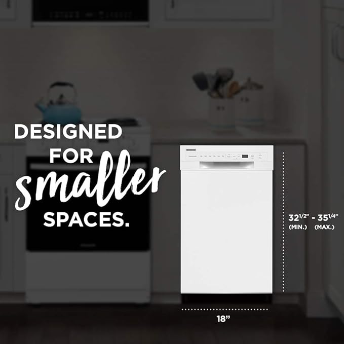 Frigidaire 18 in. ADA Compact Front Control Dishwasher in White with Dual Spray Arms, 52 dBA, includes room-of-choice delivery