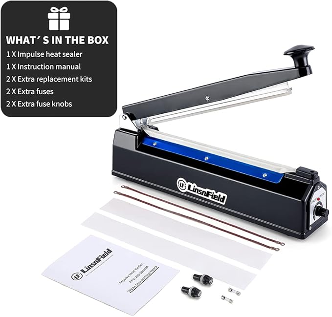 Sealer Pro, Patented 16inch Impulse Heat Bag Sealer, 5mm Sealing Width Poly Bag Seal Machine, 2 Replacement Kits 1 Extra Fuse Included, Black