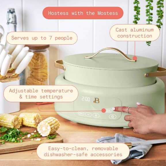 10-in-1 Electric Multi-Cooker, 6 Quart Programmable Cooking Pot with Digital Display, Nonstick Interior, One-Touch Controls, Multi-Function Kitchen Appliance (Sage Green)