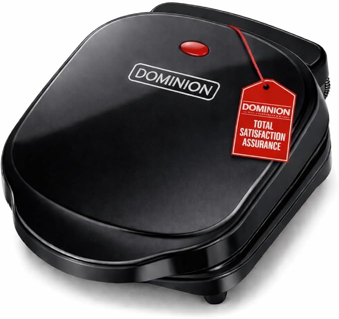 Dominion 2-Serving Classic Plate Electric Indoor Grill and Panini Press, Easy Storage & Clean, Perfect for Breakfast Grilled Cheese Egg & Steak, Black