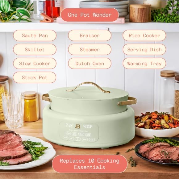 10-in-1 Electric Multi-Cooker, 6 Quart Programmable Cooking Pot with Digital Display, Nonstick Interior, One-Touch Controls, Multi-Function Kitchen Appliance (Sage Green)