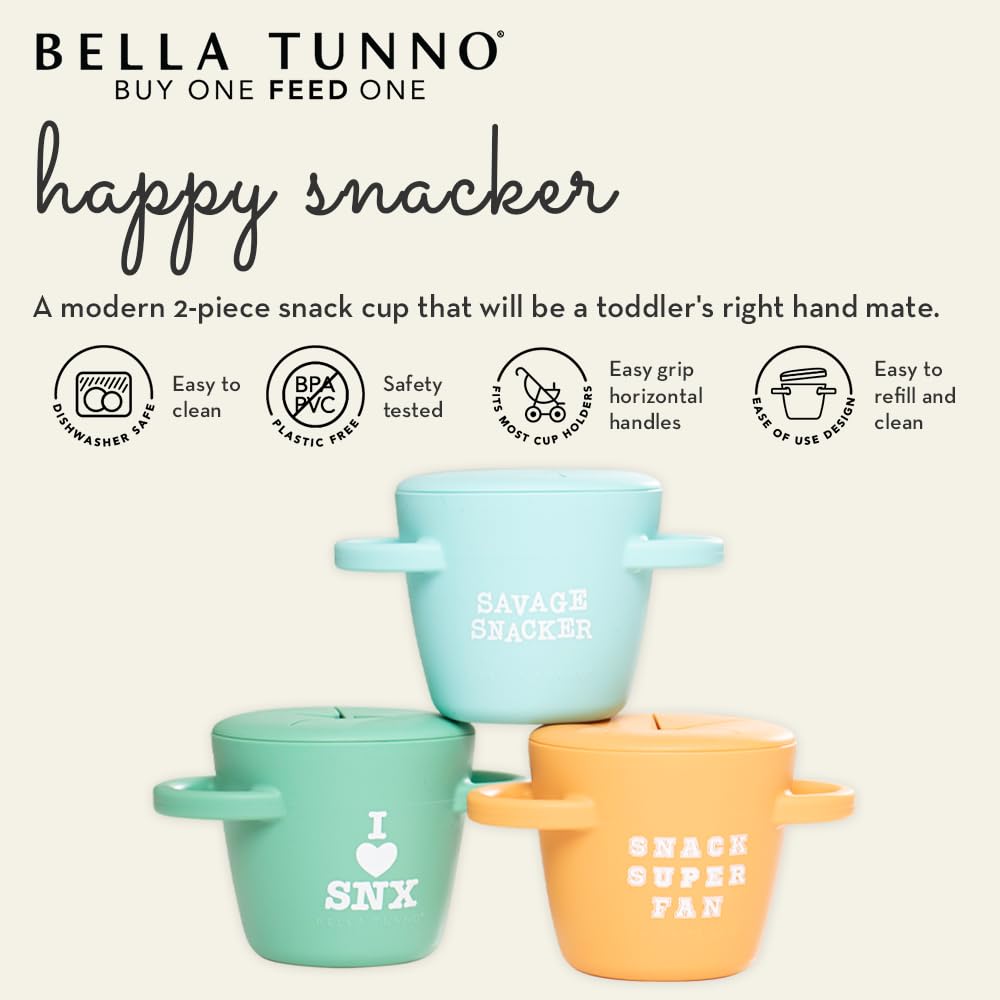 Snack Cups for Toddlers by Bella Tunno, Set of 2 Silicone Spill Proof Food Containers with Lids, Babies & Kids 6-12 Months, Mr. Happy & Cheerio Mate