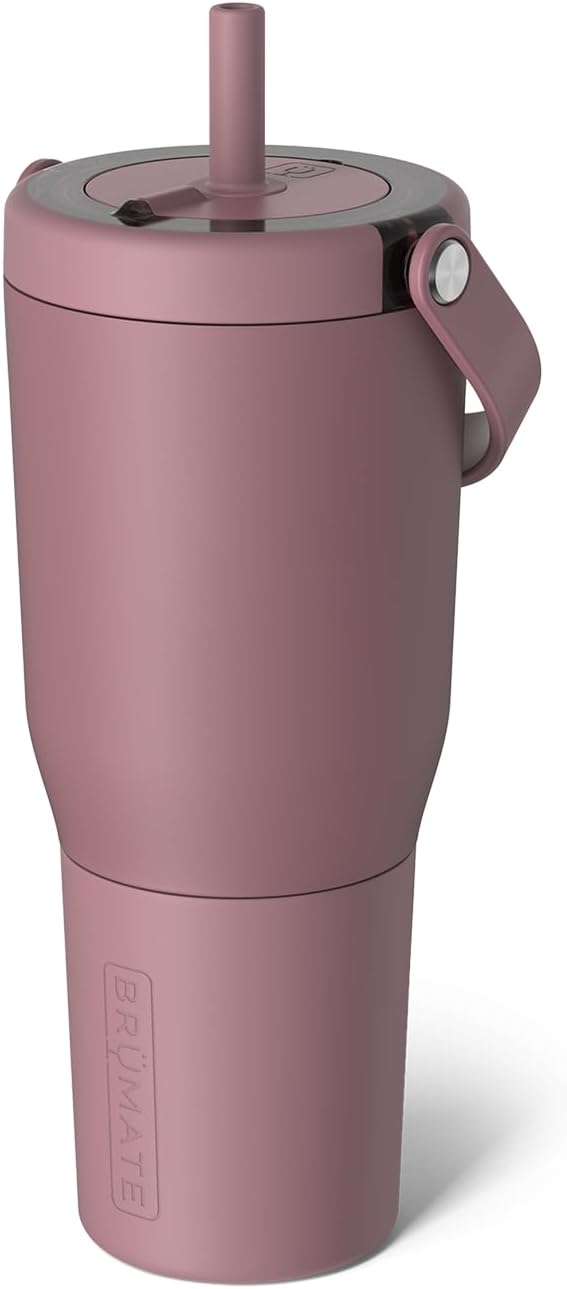 BrüMate Resa 35oz 100% Leakproof Travel Tumbler w/Handle & Straw | Flexible SoftSip Straw | Silicone Sleeve for Durability | Stainless Steel | Cup Holder & Travel Friendly Water Bottle (Rose Taupe)