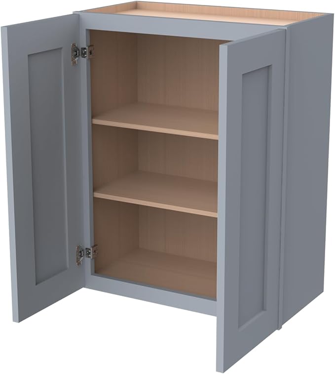 Wall-Mounted Cabinet – Solid Wood Shaker Style Medicine Cabinet with Adjustable Shelves & Soft-Close Doors for Bathroom, Kitchen, and Office Storage (Grey, 39" W x 12" D x 30" H)