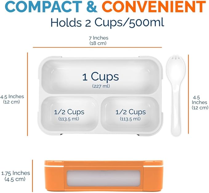 Small Snack Containers for Kids Toddlers - 3 Compartments (Set of 2) - Leak-Proof Reusable Boxes with Lids - BPA-Free Plastic Mini Bento Lunch Box - Ideal for School, Holds 2 Cups (Teal Blue+Orange)