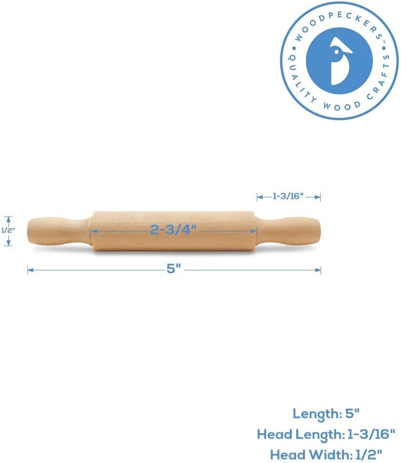Wooden Mini Rolling Pin, 5 Inches Long, Pack of 100, Great for in The Kitchen, Play-doh, Crafting and Imaginative Play, by Woodpeckers