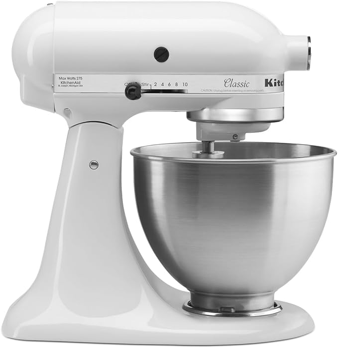 KitchenAid Classic Series 4.5 Quart Tilt-Head Stand Mixer K45SS, White & Pastry Tilt Head Stand Mixer Beater Attachment, Silver