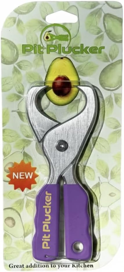Pit Plucker Avocado Tool, Kitchen Utensil with Hinged Handles, Wedge-Shaped Jaws for Pit Removal (Purple)