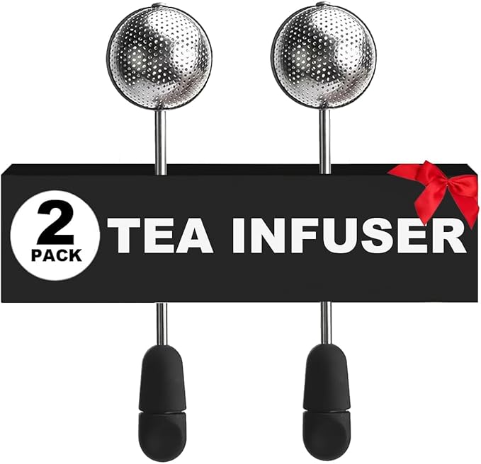 2pack Tea Ball, tea infuser for loose leaf tea, tea strainers for loose tea, stainless steel tea strainer, loose leaf tea steeper, easy clean, tea fine mesh strainer reusable-A (Black)