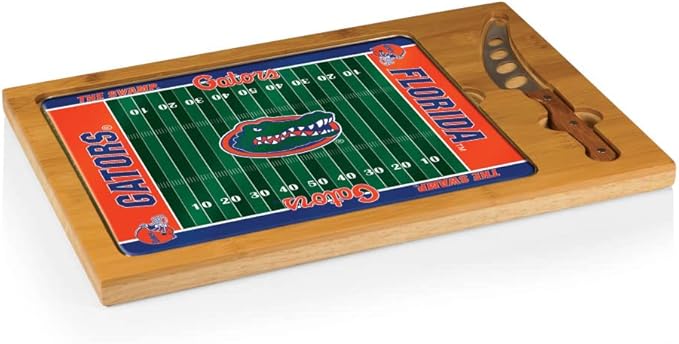 PICNIC TIME NCAA Icon Glass Top Cutting Board & Knife Set, Cheese Boards Charcuterie Boards, Serving Platter, (Parawood & Bamboo)