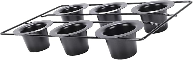 6 Cup Popover Pan, Non Stick Carbon Steel Bakeware, Wire Rack Baking Pan with Even Baking Function, Ideal for Popovers & Muffins