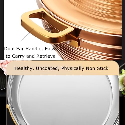 Large Stainless Steel Moroccan Tagine Pot, Non-Stick Tajine Casserole with Cone Lid & 2 Handles, 30cm/11.8in, Elegant Gold Design for Authentic Moroccan Cooking