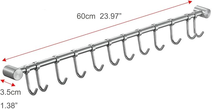 Premium Stainless Steel Kitchen Tool Utensil Organizer Bar Rack with Movable Hooks for Pan Pot Spoon Towel (Traditional, 12 Hooks)