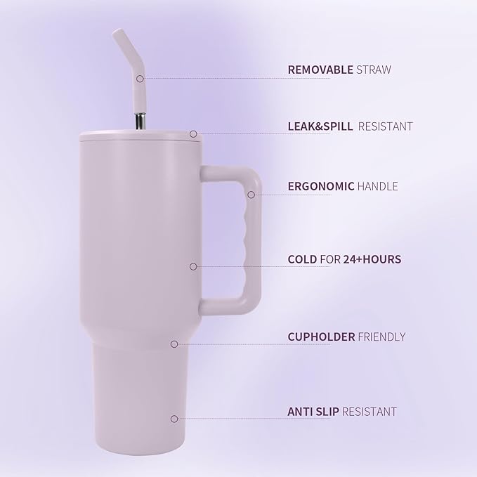 AGH 40 oz Sublimation Tumbler with Handle 4-Pack Stainless Steel Insulated Tumblers Blanks Water Bottle Travel Cups Matte Purple