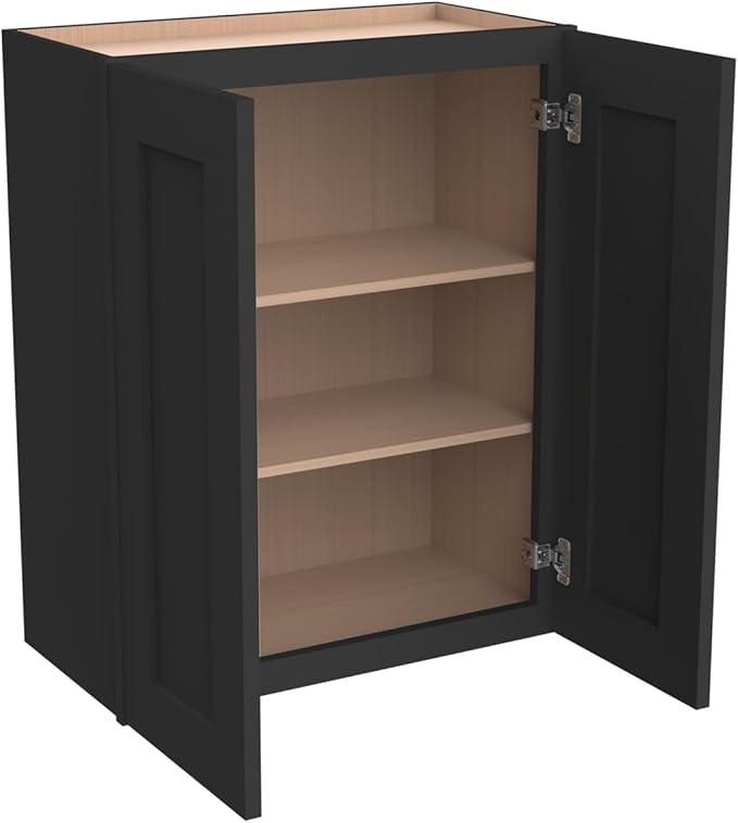 Wall-Mounted Cabinet – Solid Wood Shaker Style Medicine Cabinet with Adjustable Shelves & Soft-Close Doors for Bathroom, Kitchen, and Office Storage (Charcoal Black, 36" W x 12" D x 36" H)