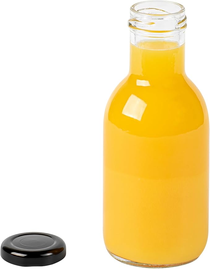 Restaurantware Pack Of 100 Glass Bottles 12 Oz Twist Lock Lid Small Bottles With Lids, Glass Bottle with Lids Durable Hot and Cold Friendly Clear Bottle for Storage, BPA-Free Mini Containers With Caps