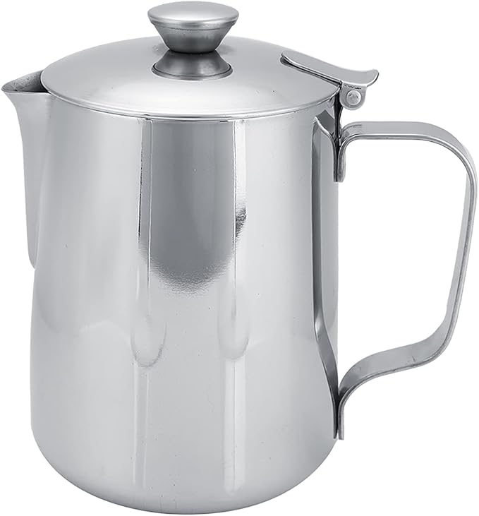 Stainless Steel Milk Frothing Pitcher with Lid for Latte Coffee Art, Small 3oz Creamer Jug, Metal Barista Set, Mini Cup for Health Gear Coffee (600ml)