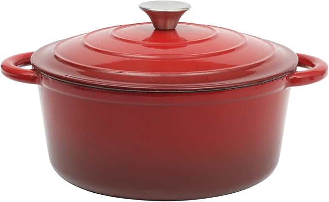 Gibson Home Addlestone 5-Quart Red Enamel Cast Iron Dutch Oven with Lid and Dual Handles – Durable Round Cooking Pot