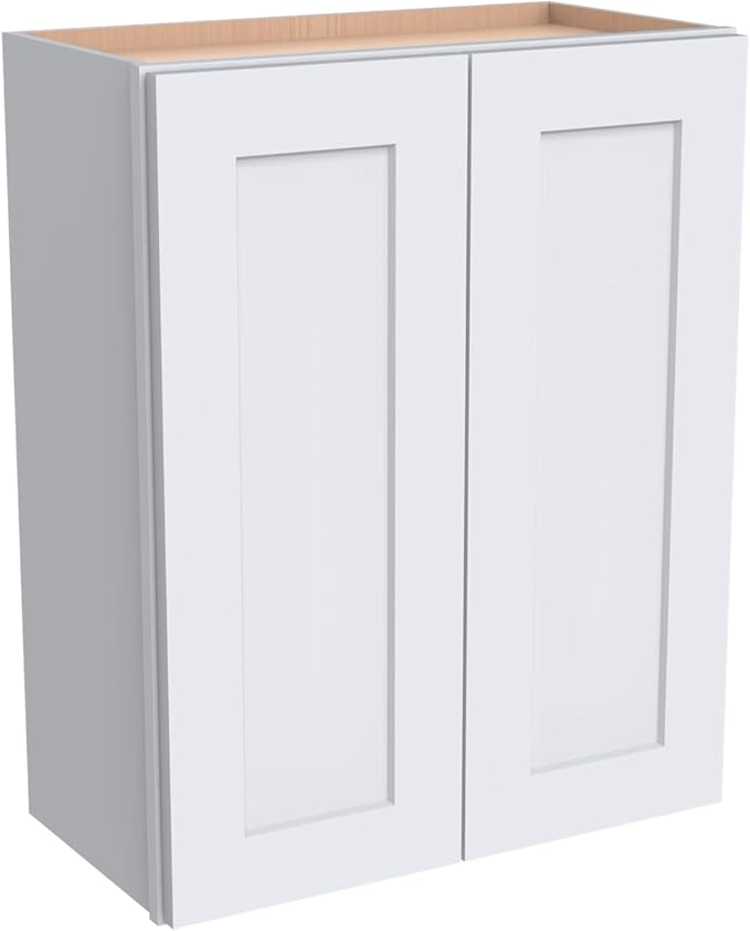 Wall-Mounted Cabinet – Solid Wood Shaker Style Medicine Cabinet with Adjustable Shelves & Soft-Close Doors for Bathroom, Kitchen, and Office Storage (White, 33" W x 12" D x 30" H)