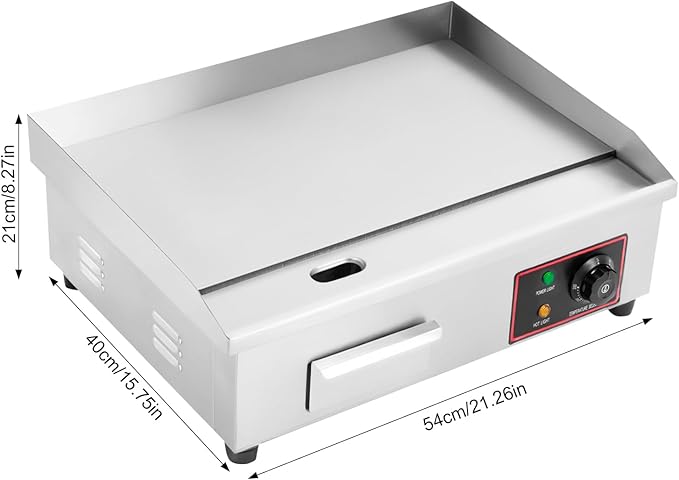 22 Inch Commercial Electric Griddle Flat Top, 110V 1.6KW Grill Hot Plate BBQ Countertop, Stainless Steel Electric Table Stove Fry Pan Adjustable Suitable For Kitchen, Steak Restaurants
