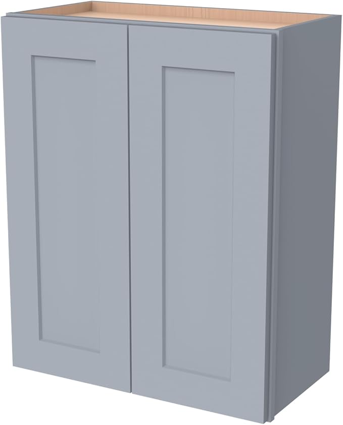 Wall-Mounted Cabinet – Solid Wood Shaker Style Medicine Cabinet with Adjustable Shelves & Soft-Close Doors for Bathroom, Kitchen, and Office Storage (Grey, 33" W x 12" D x 36" H)