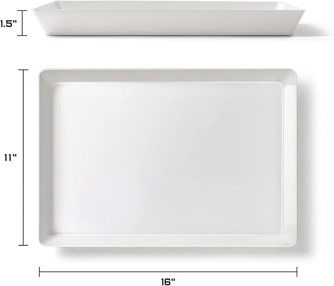 4-Pack Plastic 16" x 11" Large White Serving Trays Set - Reusable Serving Platters for Cookie, Appetizer, Charcuterie, Snack, Dessert, Party Food Display - Stackable Kitchen CounterTop Tray, BPA Free