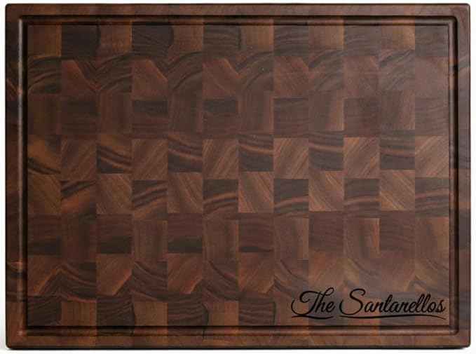 Handmade Personalized Walnut End Grain Cutting Board – Custom Engraved Wood Chopping Block, Perfect Gift for Home Chefs by GrainWoods (17x11x2 Inches)