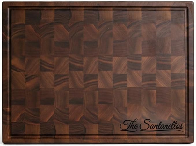 Handmade Personalized Walnut End Grain Cutting Board – Custom Engraved Wood Chopping Block, Perfect Gift for Home Chefs by GrainWoods (24x18x2 Inches)