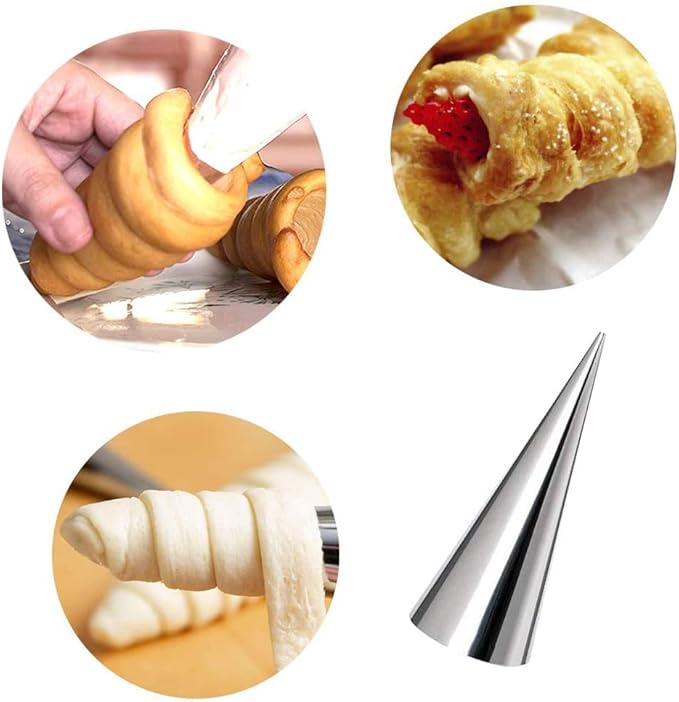large Cream Horn Molds 5-inch, 16 PCS Cream Horns Pastry Molds with Cleaning Brush Croissant Baking Forms for Baking Croissants Bead, Chocolate Croissant, Brioche Rolls, Party Dessert