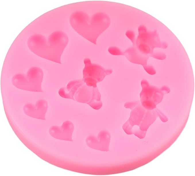 Bear Silicone Mold Valentine’s Day Fondant Molds Cute Bear Chocolate Fondant Mold for Chocolate Candy Gum Paste Cupcake Topper Polymer Clay Cake Decorating Set of 4