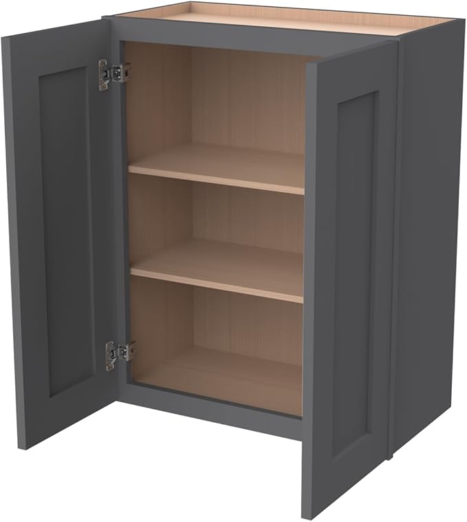 Wall-Mounted Cabinet – Solid Wood Shaker Style Medicine Cabinet with Adjustable Shelves & Soft-Close Doors for Bathroom, Kitchen, and Office Storage (Pebble Gray, 27" W x 12" D x 42" H)