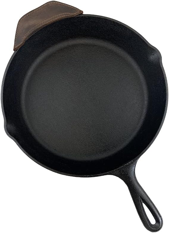 Rustic Leather Hot Handle Holder (Cast Iron Side Kick Potholder) Double Layered, Double Stitched and Handmade by Hide & Drink (Bourbon Brown)