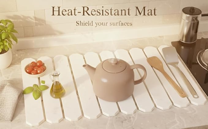 Stone Drying Mat 24″×16″ Large - Ultra Fast Absorbent Kitchen Counter & Bathroom Mat, Diatomaceous Earth Foldable Non-Slip for Dishes, Pets, Plants