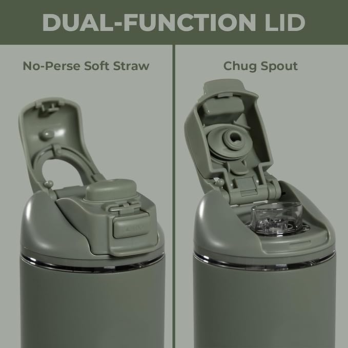HydroJug Ease2o Water Bottle with Straw & Chug Lid, Stainless Steel, Vented Cap to Help Reduce Pressure, Water-Level Window, Cup Holder Friendly, Non-Slip Base – 32oz, Courtyard