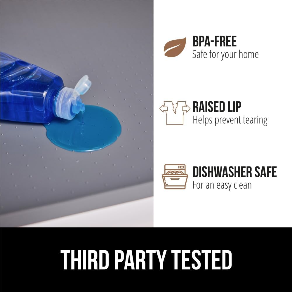 GORILLA GRIP Waterproof Silicone Under Sink Mat with Raised Lip for Kitchen and Bathroom, Cabinet Shelf Liner Stay in Place Mats Dishwasher Safe Drawer Liner, Organizer Tray, 19 x 22 in, Gray