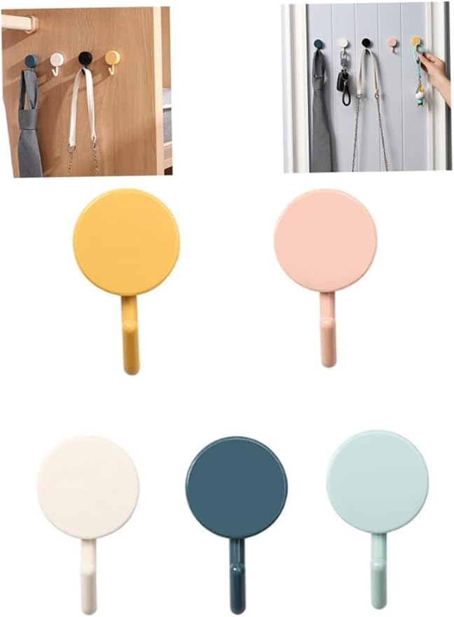 5Pcs Colorful Self Adhesive Hook, Cute Wall Hooks, Towel Hooks, Home Storage, Stick On Plastic, Decorative Wall, Key Holder for Kitchen Bathroom Office Closet Self Adhesive Hook, Utensil Hooks