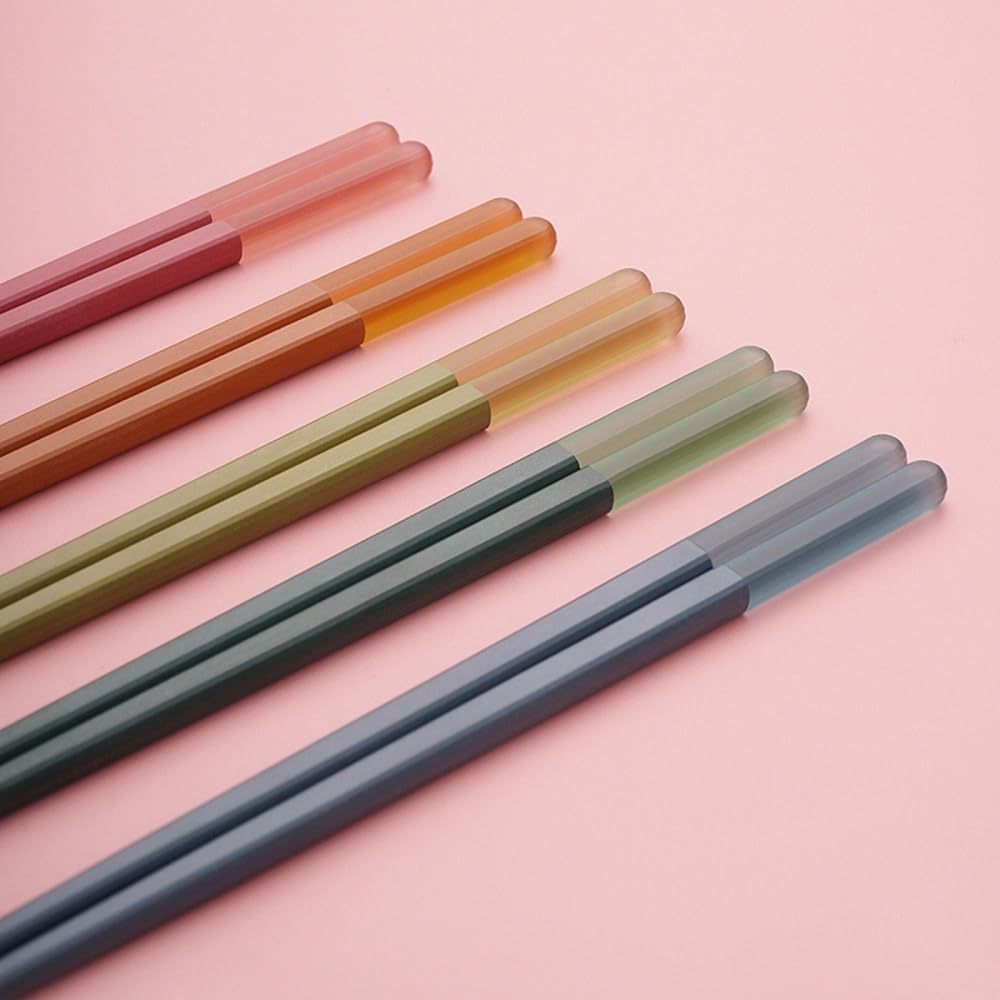 Random Mood Modern Design Chopsticks - Reusable, Dishwasher Safe, Non-Slip Fiberglass, Ice Fog Multi Color, 5 Pairs, 9.5in/24cm, Great for Chinese, Japanese, Korean Cuisine