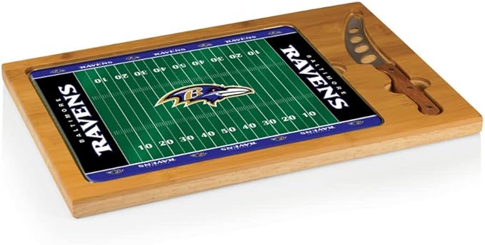 PICNIC TIME NFL Football Field Icon Glass Top Cutting Board & Knife Set, (Parawood & Bamboo)