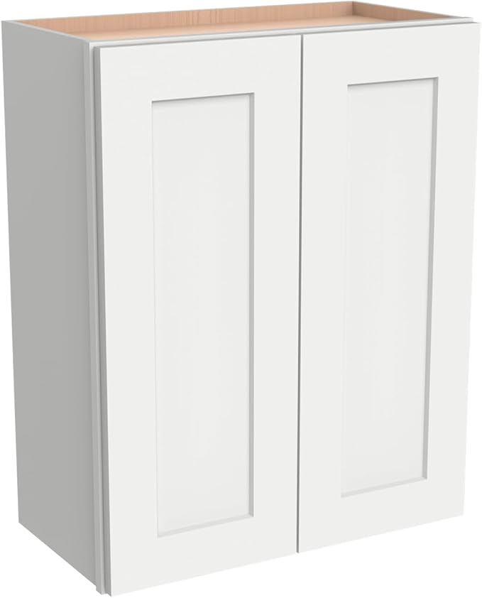 Wall-Mounted Cabinet – Solid Wood Shaker Style Medicine Cabinet with Adjustable Shelves & Soft-Close Doors for Bathroom, Kitchen, and Office Storage (Origami White, 27" W x 12" D x 36" H)