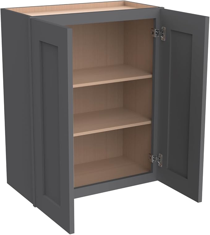 Wall-Mounted Cabinet – Solid Wood Shaker Style Medicine Cabinet with Adjustable Shelves & Soft-Close Doors for Bathroom, Kitchen, and Office Storage (Pebble Gray, 27" W x 12" D x 36" H)