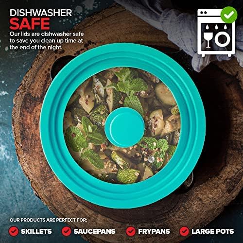 Modern Innovations Universal Lids (Set of 2) Fits 7 to 12-Inch Cookware, Silicone Replacement Pan Lid, Glass Top Covers for Skillets, Pots, Frying Pans, Cast Iron - Turquoise | Teal