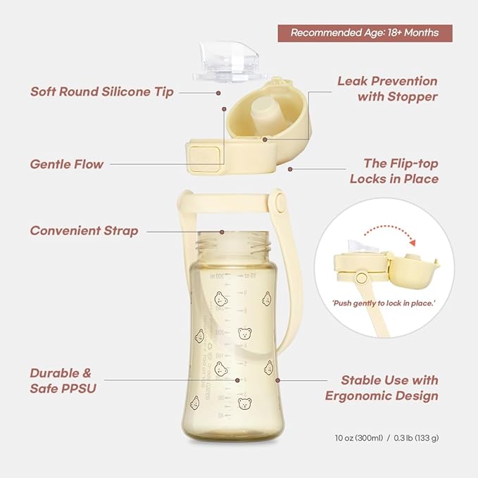 GROSMIMI Slow Flow Toddler Tumbler Water Bottle BPA Free 10 oz. (PPSU, Olive)