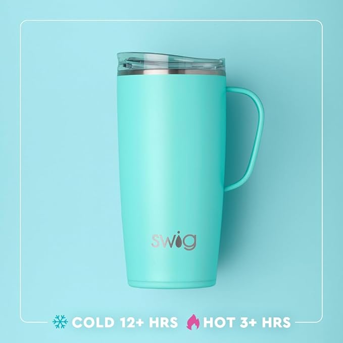 Swig Life 22oz Travel Mug, Insulated Tumbler with Handle and Lid, Travel Coffee Mug, Cup Holder Friendly, Stainless Steel 22 oz Tumbler, Reusable Insulated with Lid (Taco Night)