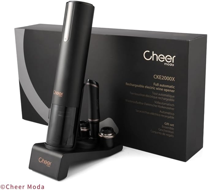 CHEER MODA Sommelier Full Automatic Rechargeable Electric Wine Opener Gift Set, Black and Bronze, Kitchen Accessories