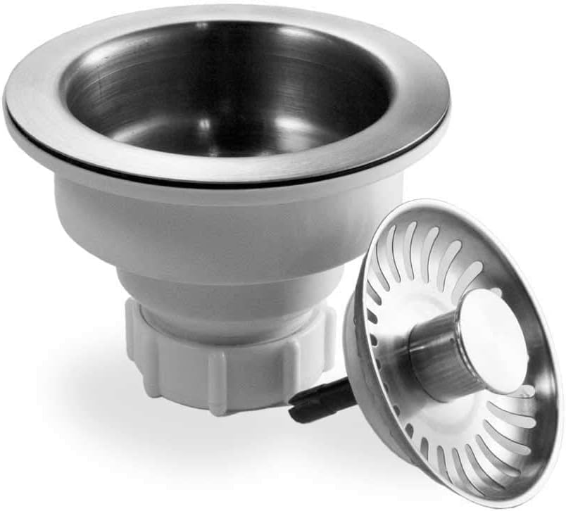 Houzer 190-9400 - 3-1/2 Inch Stainless Steel Pop-Up Kitchen Sink Basket Strainer, Durable Food Catcher Stopper for Metal Kitchen Sink, Ideal for Filtering Waste and Preventing Clogs