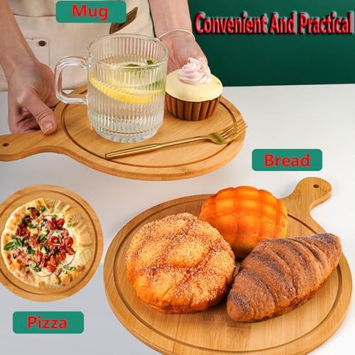 Pizza Serving Board Tray Set of 8, Wooden Lightweight Handles, Up to 13 Inches, Pizza Making Storage, Perfect for Parties and Gatherings,Light Brown,9inch