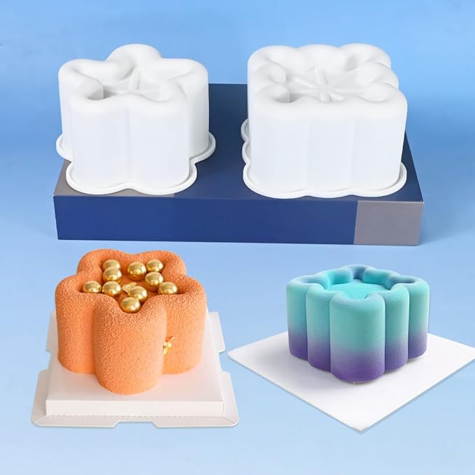 4pcs Nonstick Silicone Molds for Baking Supplies, Square Star Heart Flower Cake Mold Silicone Cake Molds for Pudding Mousse Chocolate Jelly Muffin Bread Cheesecake Baking Pan Fancy Cakes Pastry Mould