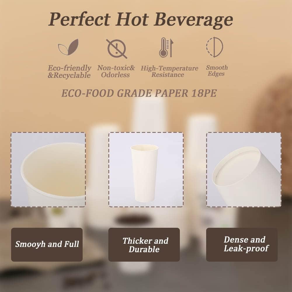 Lamosi 16 oz Disposable Coffee Cups, 180 Pack 16 oz White Paper Cups, Hot/Cold Beverage Drinking Cups for Water Juice or Tea, Office Party Home Travel