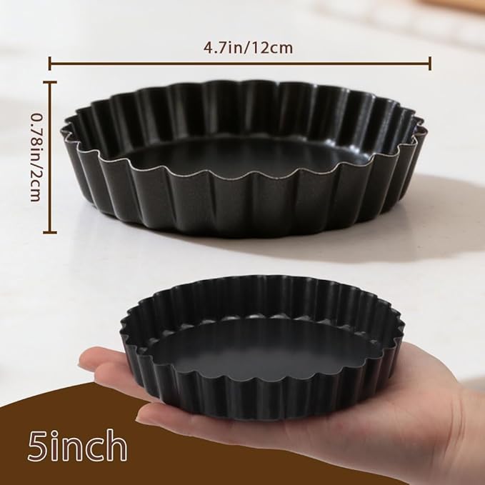6 Pack 5 Inch Mini Tart Pans with Removable Bottom, Nonstick Round Quiche Pan Heavy Duty Fluted Sides for Tartlets, Mousse Cakes, Dessert Baking